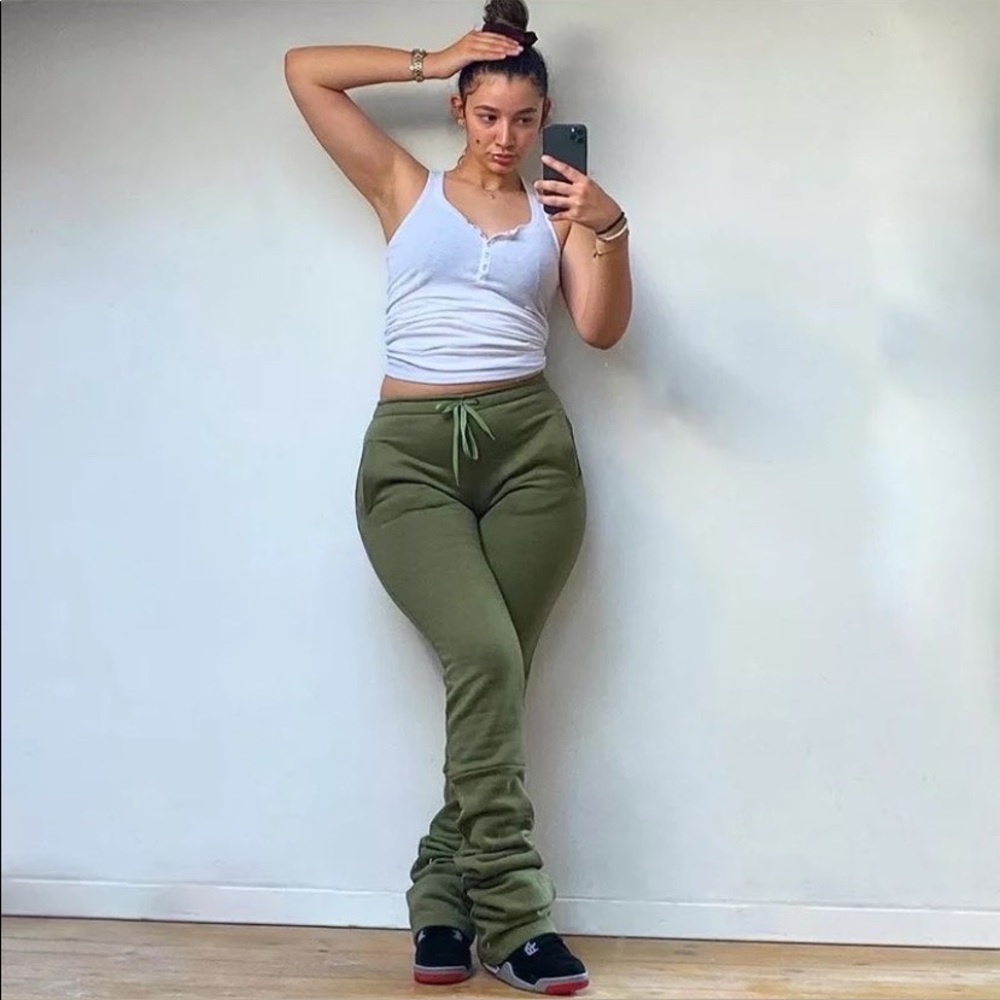 Olive “WINTER” stacked pants